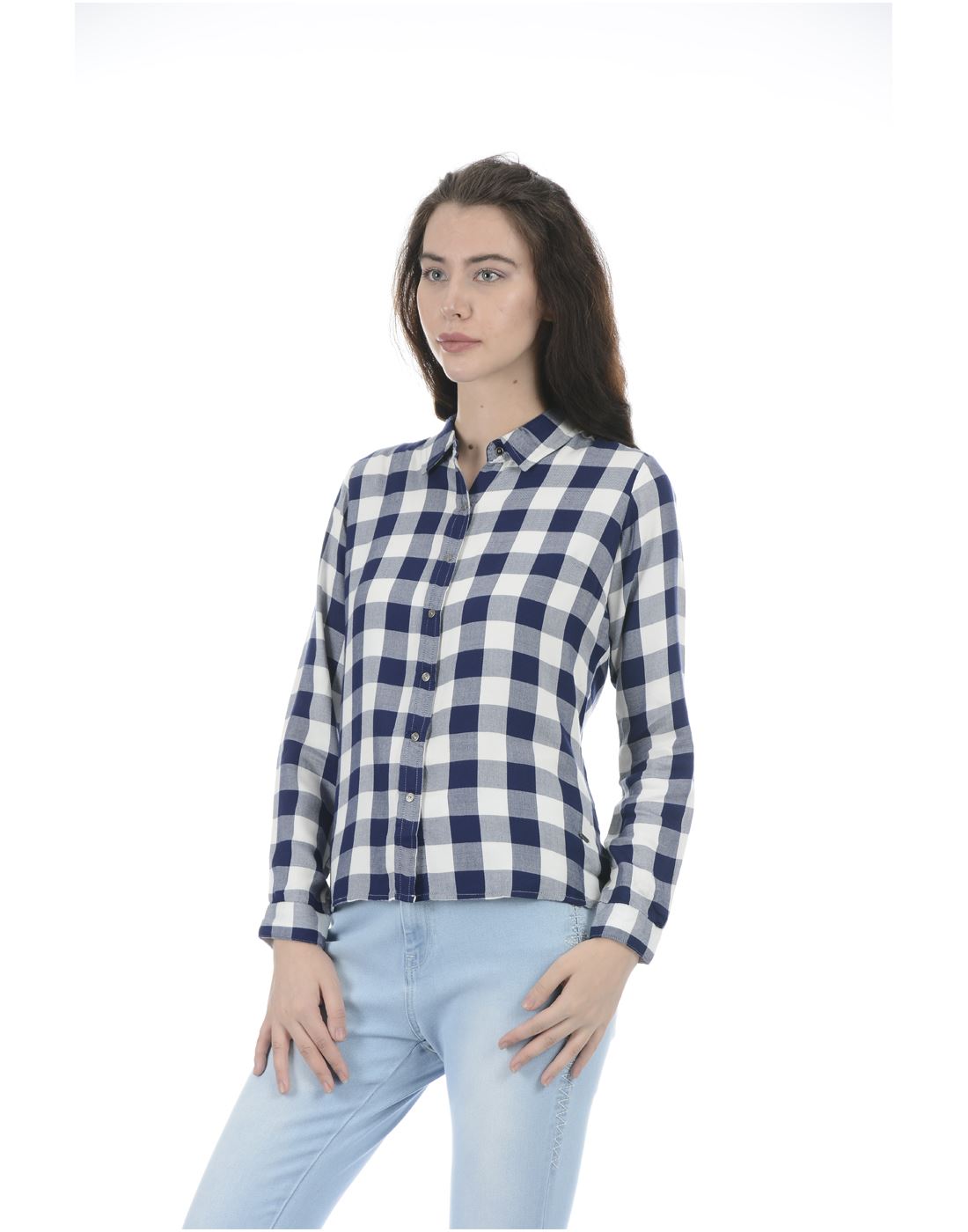 Pepe Jeans Women Casual Wear Blue Checkered Shirt